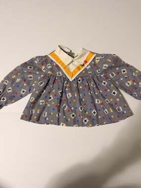 Handstands Vintage Baby Girls Alphabet and Number Print Long Sleeve Collar Dress